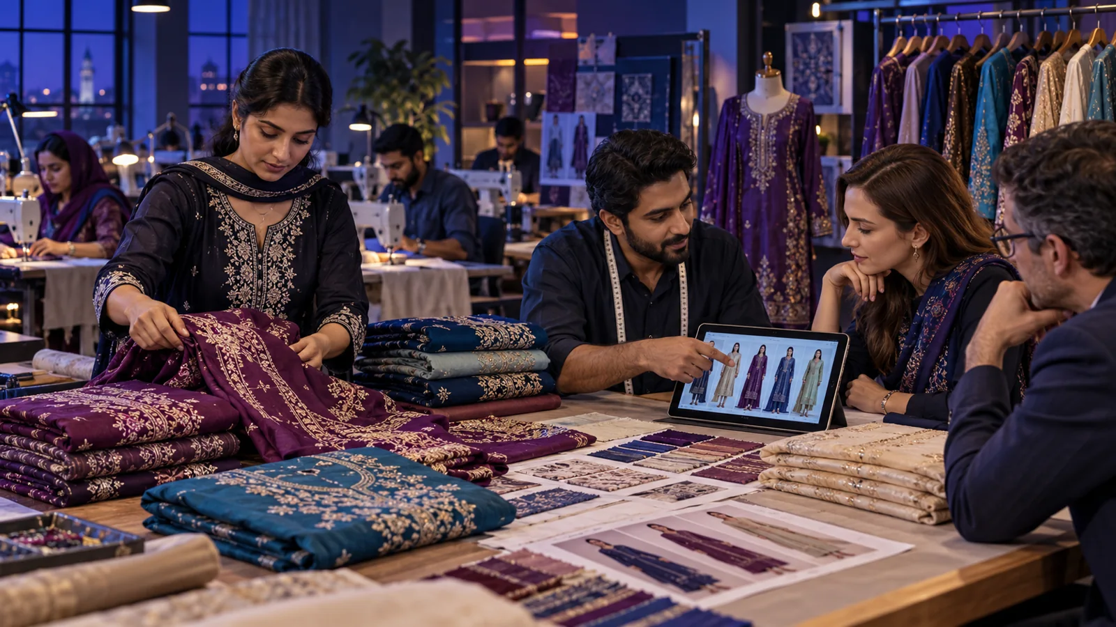 Illustration of garment samples and wholesale-order preparation