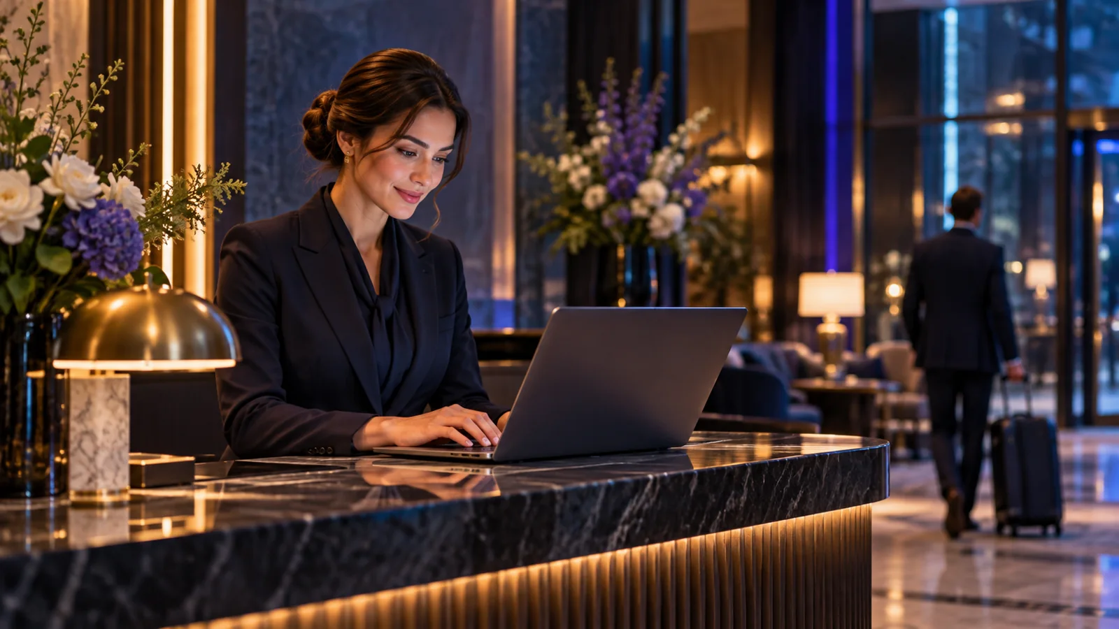 Illustration of a hotel manager handling a corporate booking enquiry