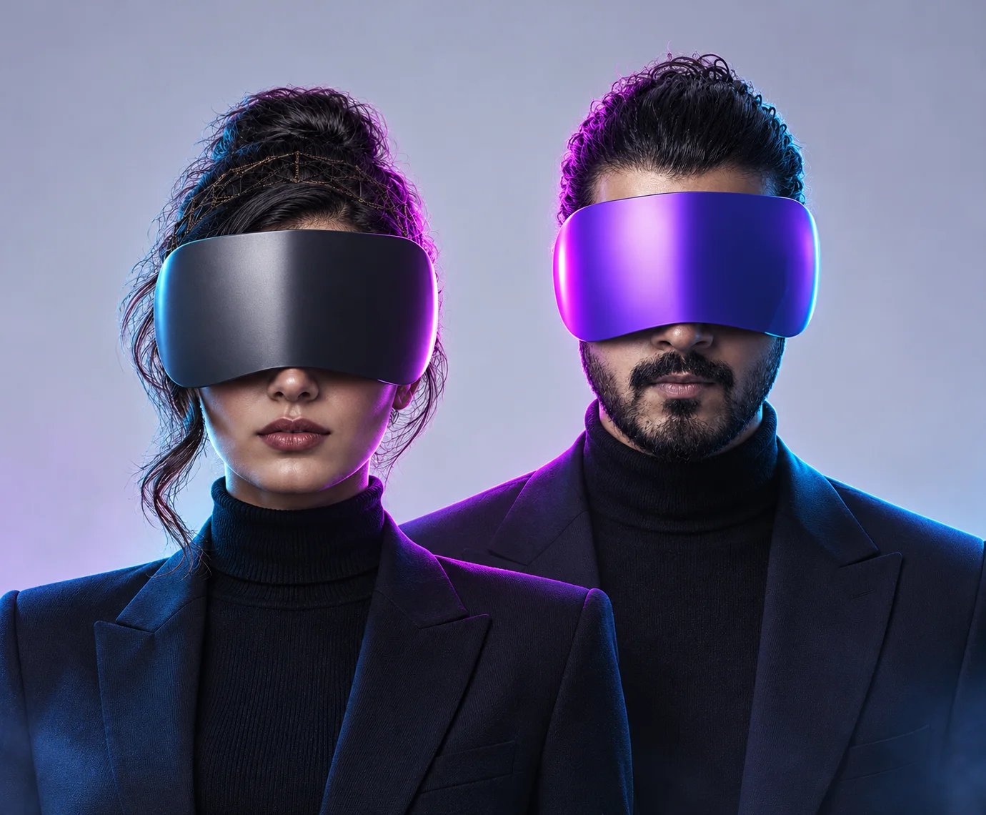 Two creative professionals wearing futuristic visors